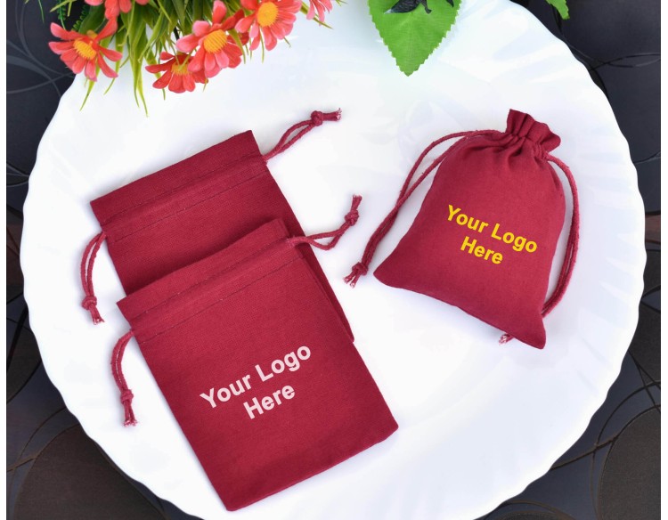 100 Red Custom Jewelry Pouches With Logo, Personalized Wedding Favor Bags