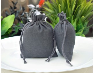 Gray Custom Plain Jewelry Pouch with Brand Logo, Wedding Favor Bag, Cotton Drawstring Pouch