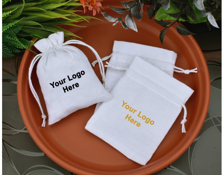 White Personalize Drawstring Bag, Custom Wedding Favor Bag, Eco-Friendly Jewelry Pouch, Gift Packaging