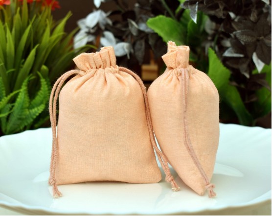 Peach Custom Drawstring Pouch, Reusable Eco Friendly Cotton Pouch, Jewellery Packaging