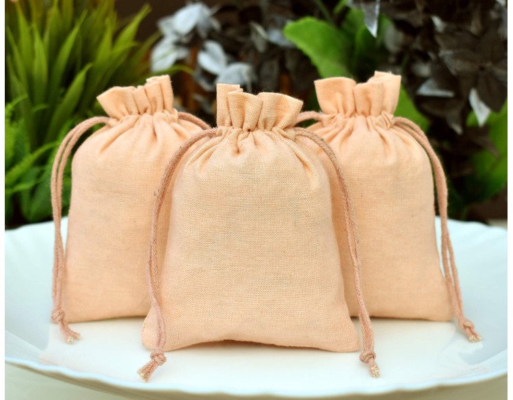 Peach Custom Drawstring Pouch, Reusable Eco Friendly Cotton Pouch, Jewellery Packaging