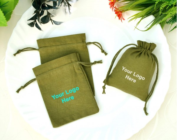 Olive Green Custom Jewellery Pouch Eco Friendly Cotton Bag Package