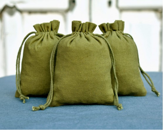 Olive Green Custom Jewellery Pouch Eco Friendly Cotton Bag Package
