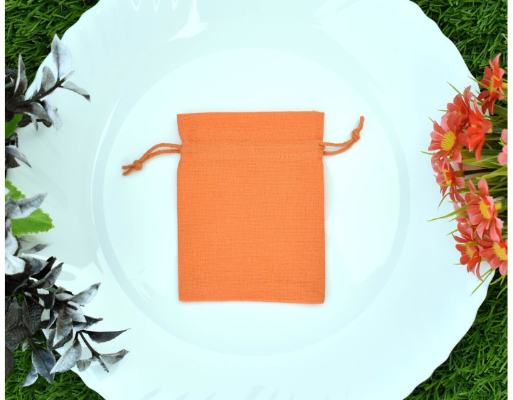 Orange Custom Jewelry Pouch With Logo, Small Drawstring Bag