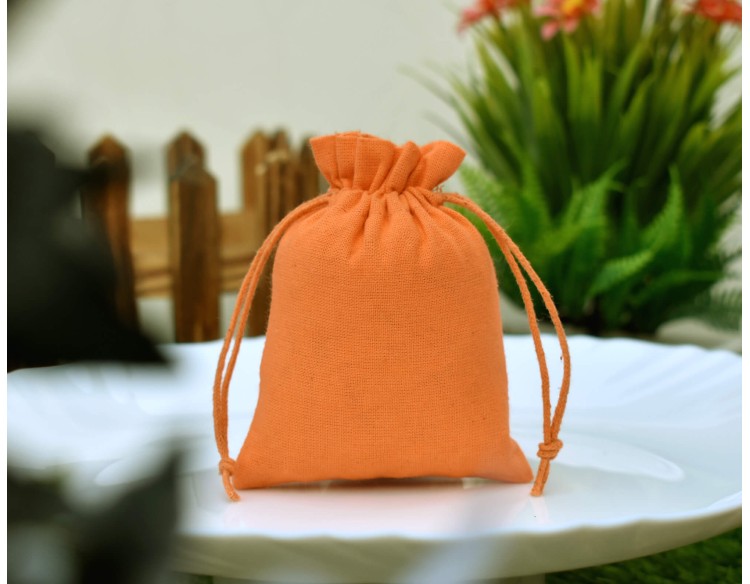 Orange Custom Jewelry Pouch With Logo, Small Drawstring Bag