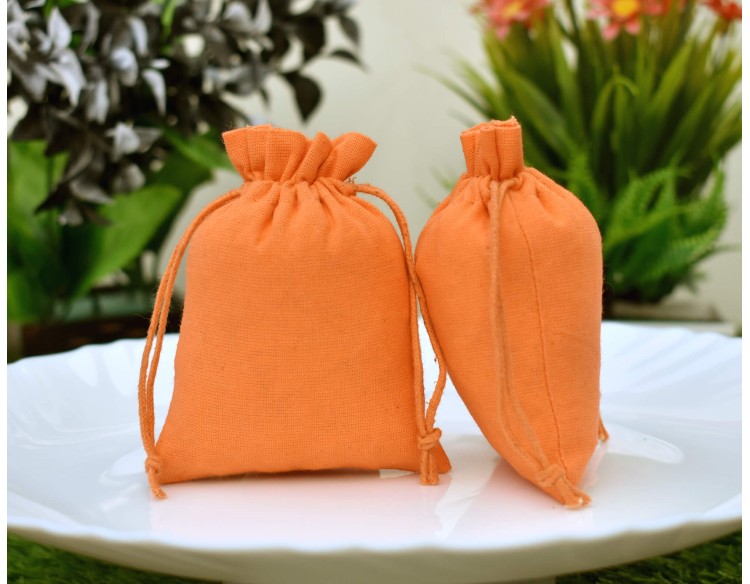 Orange Custom Jewelry Pouch With Logo, Small Drawstring Bag
