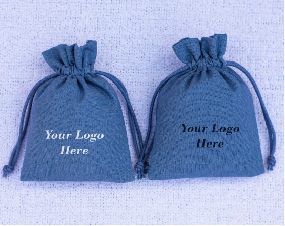 100 Blue Personalized Jewelry Package Bag Cotton Small Gift Bags With Brand Logo