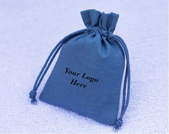 100 Blue Personalized Jewelry Package Bag Cotton Small Gift Bags With Brand Logo