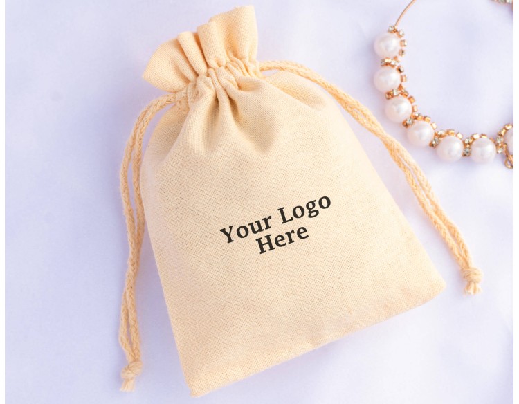 Set of 100 Organic Cotton Drawstring Pouch, Wedding Favor Bag (BG152)
