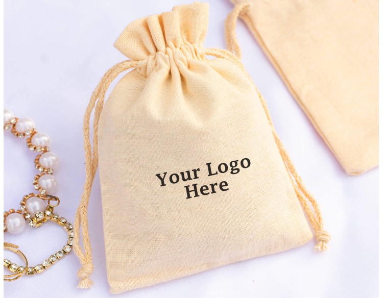 Set of 100 Organic Cotton Drawstring Pouch, Wedding Favor Bag (BG152)