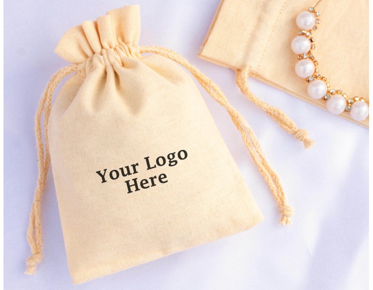 Set of 100 Organic Cotton Drawstring Pouch, Wedding Favor Bag (BG152)