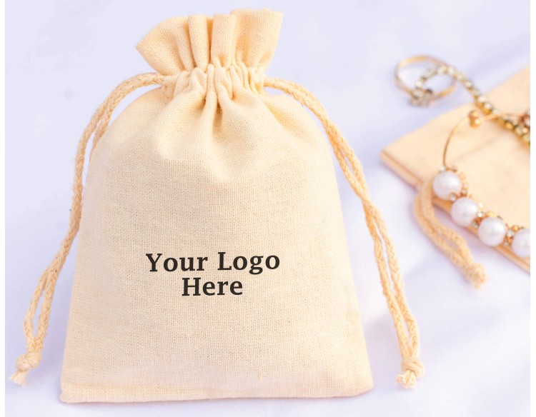 Set of 100 Organic Cotton Drawstring Pouch, Wedding Favor Bag (BG152)