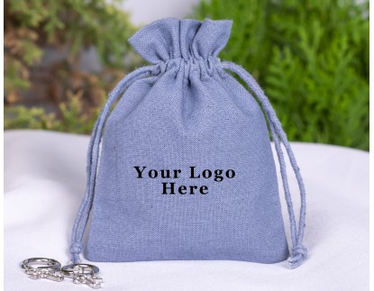 100 Gray Cotton Drawstring Pouches For Jewelry Packaging, Product Gift Packing With Brand Logo Print