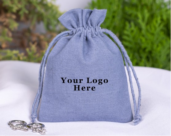 100 Grey Cotton Drawstring Pouches For Jewelry Packaging, Product Gift Packing With Brand Logo Print