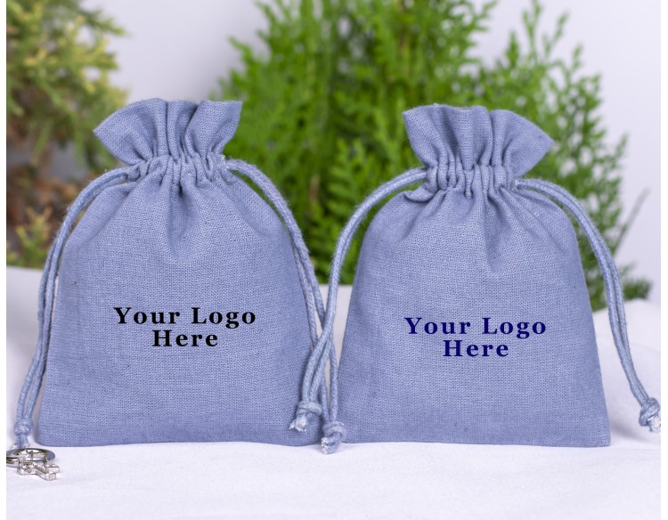 100 Gray Cotton Drawstring Pouches For Jewelry Packaging, Product Gift Packing With Brand Logo Print