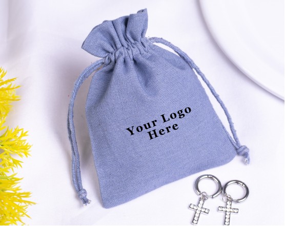 100 Grey Cotton Drawstring Pouches For Jewelry Packaging, Product Gift Packing With Brand Logo Print