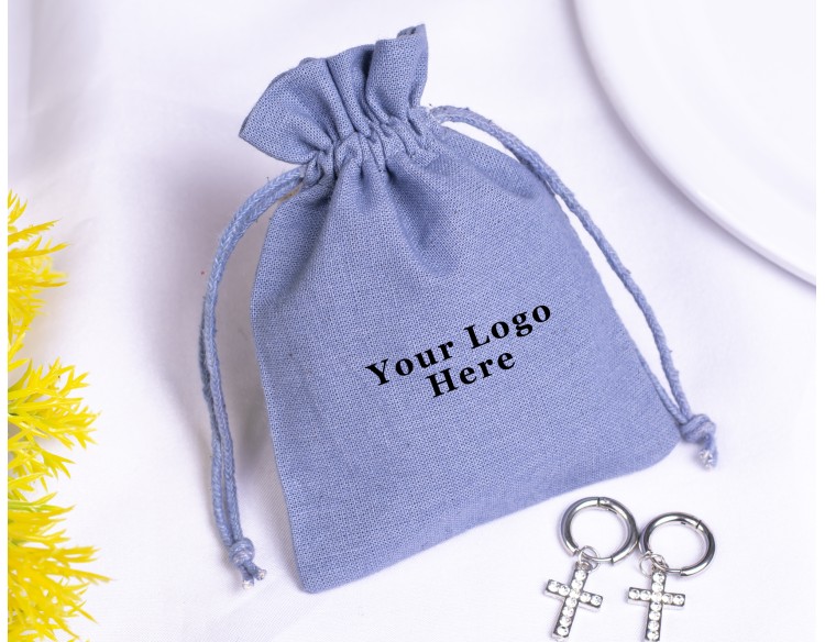 100 Gray Cotton Drawstring Pouches For Jewelry Packaging, Product Gift Packing With Brand Logo Print