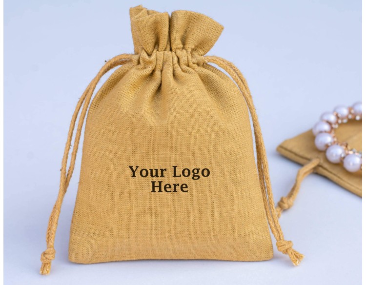 Set of 100 Custom Wedding Favor Pouch, Cotton Drawstring Jewelry Packaging Bag (Khaki, BG154)
