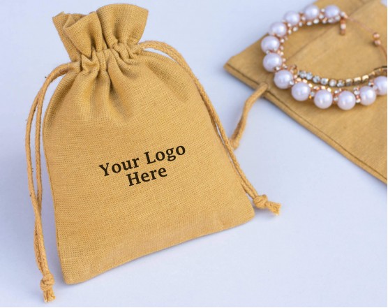 Set of 100 Custom Wedding Favor Pouch, Cotton Drawstring Jewelry Packaging Bag (Khaki, BG154)