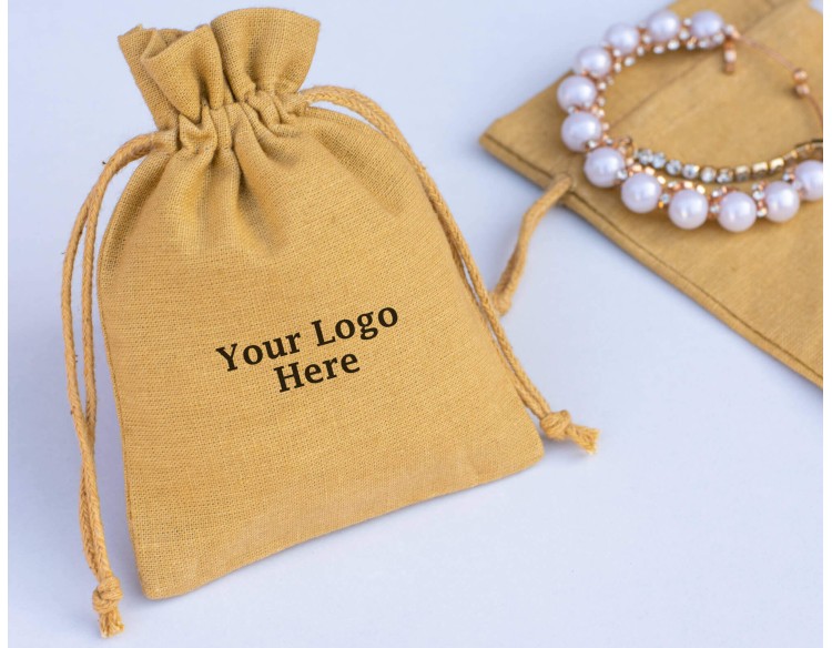 Set of 100 Custom Wedding Favor Pouch, Cotton Drawstring Jewelry Packaging Bag (Khaki, BG154)