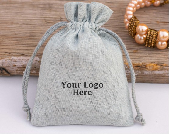 Custom Jewelry Packaging Pouch Personalized Wedding Favor Gift Bags (BG140, Pack of 100, Light Gray)