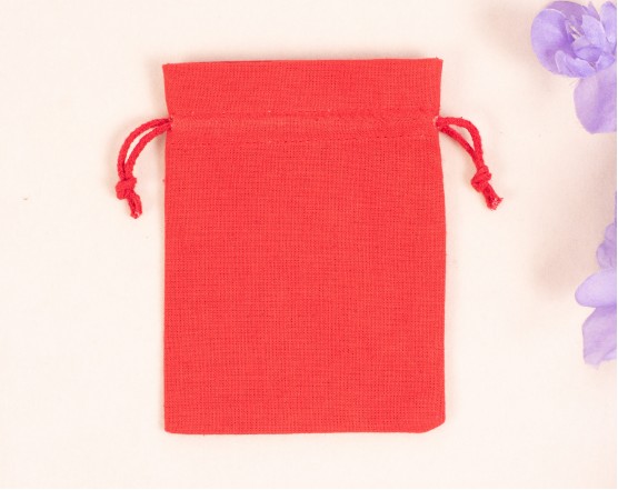 100 Red Cotton Drawstring Pouches For Jewelry Packaging With Brand Logo Print