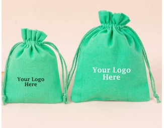 Custom Drawstring Jewelry Packaging Pouch, Personalized Logo Print Bags (Pack Of 100, Sea Green)