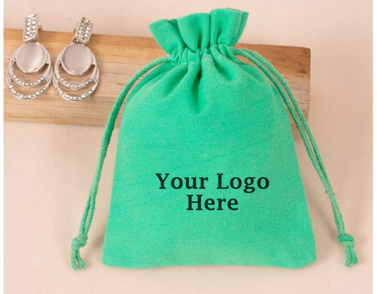 Custom Drawstring Jewelry Packaging Pouch, Personalized Logo Print Bags (Pack Of 100, Sea Green)