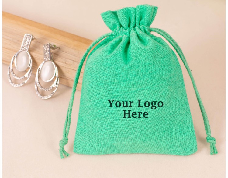 Custom Drawstring Jewelry Packaging Pouch, Personalized Logo Print Bags (Pack Of 100, Sea Green)