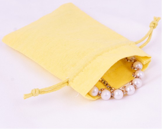 Set of 100 Custom Wedding Favor Pouch, Cotton Drawstring Jewelry Packaging Bag (Yellow, BG166)