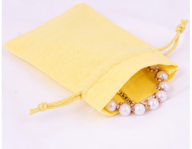 Set of 100 Yellow Custom Wedding Favor Pouch, Cotton Drawstring Jewelry Packaging Bag (Yellow, BG166)