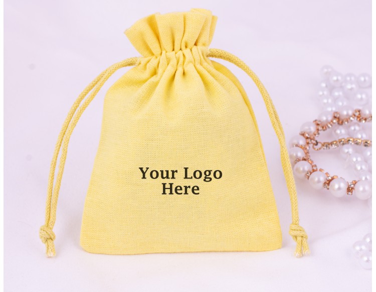Set of 100 Yellow Custom Wedding Favor Pouch, Cotton Drawstring Jewelry Packaging Bag (Yellow, BG166)