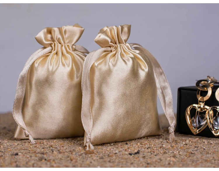 100 Beige Satin Drawstring Pouch, Satin Jewelry Pouch, Custom Jewelry Packaging Bag With Logo