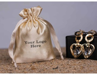 100 Beige Satin Drawstring Pouch, Satin Jewelry Pouch, Custom Jewelry Packaging Bag With Logo
