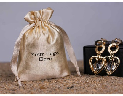 100 Beige Satin Drawstring Pouch, Satin Jewelry Pouch, Custom Jewelry Packaging Bag With Logo