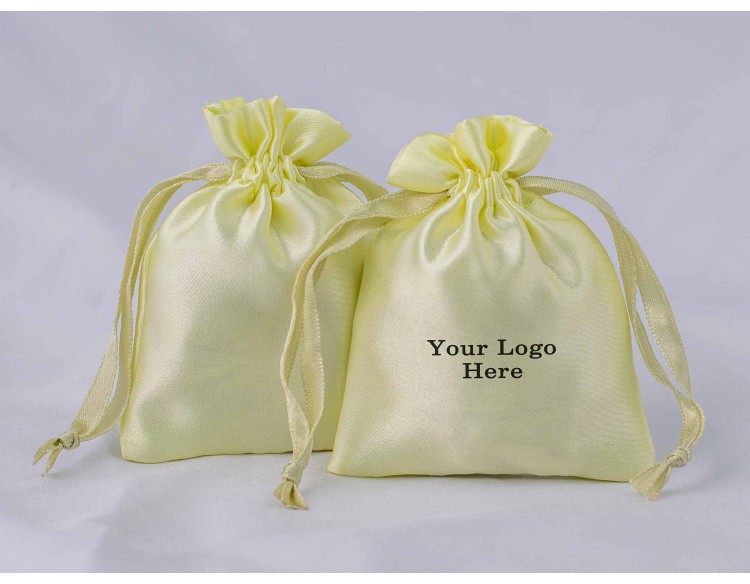 100 Lemon Satin Drawstring Pouch, Satin Jewelry Packaging Pouch With Logo, Satin Bag Favors
