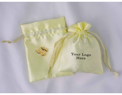 100 Lemon Satin Drawstring Pouch, Satin Jewelry Packaging Pouch With Logo, Satin Bag Favors
