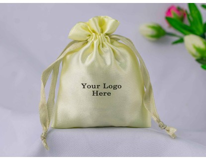 100 Lemon Satin Drawstring Pouch, Satin Jewelry Packaging Pouch With Logo, Satin Bag Favors