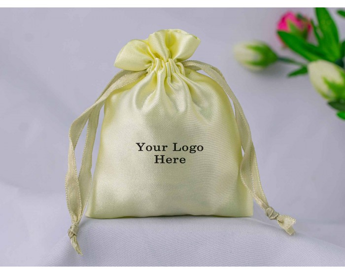 100 Yellow Satin Fabric Custom Jewelry Pouch With Logo, Small Drawstring  Bag, Wedding Favor Pouch