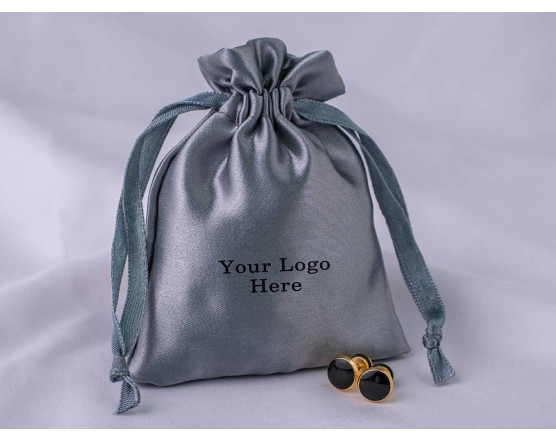 100 Dark Gray Satin Fabric Custom Jewelry Pouch With Logo, Small Drawstring Bag, Wedding Favor Pouch
