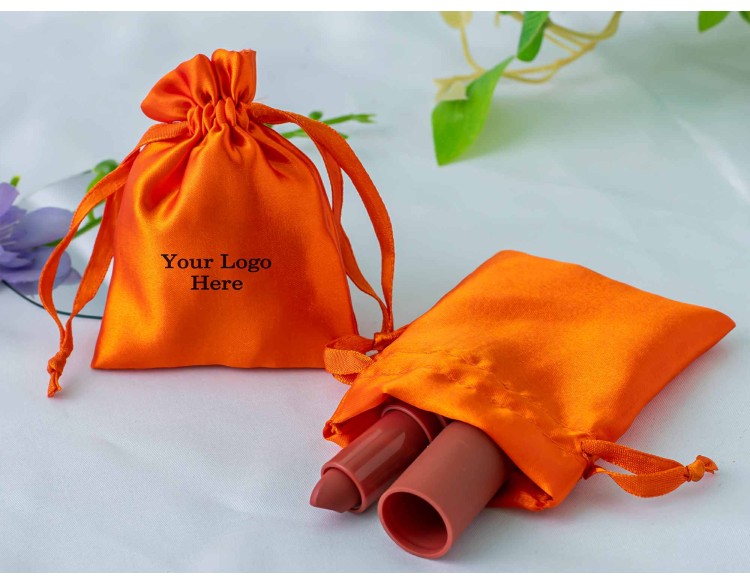 100 Orange Satin Drawstring Pouch, Satin Jewelry Packaging Pouch, Custom Product Packaging Bag With Logo