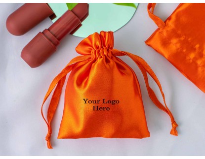 100 Orange Satin Drawstring Pouch, Satin Jewelry Packaging Pouch, Custom Product Packaging Bag With Logo