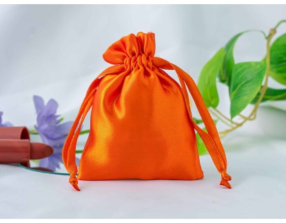 100 Orange Satin Drawstring Pouch, Satin Jewelry Packaging Pouch, Custom Product Packaging Bag With Logo