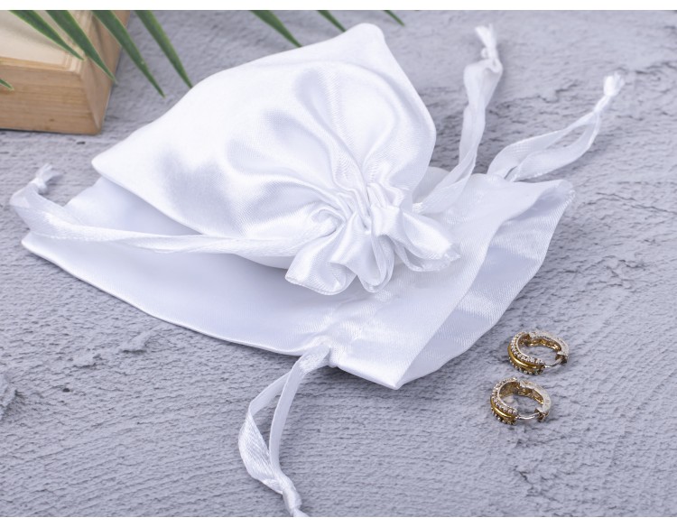 Pack of 100 White Satin Drawstring Pouch, Satin Bags, Custom Satin Pouch With Logo