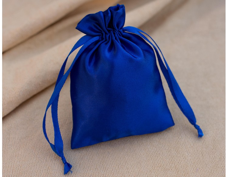 Pack Of 100 Blue Satin Drawstring Jewelry Pouch, Custom Satin Favor Bags With Logo