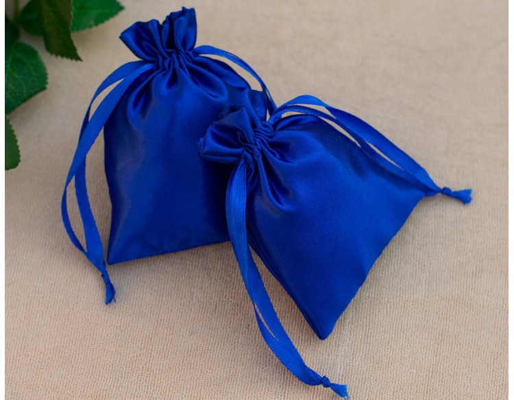 Pack Of 100 Blue Satin Drawstring Jewelry Pouch, Custom Satin Favor Bags With Logo
