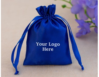 Pack Of 100 Blue Satin Drawstring Jewelry Pouch, Custom Satin Favor Bags With Logo