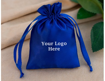Pack Of 100 Blue Satin Drawstring Jewelry Pouch, Custom Satin Favor Bags With Logo