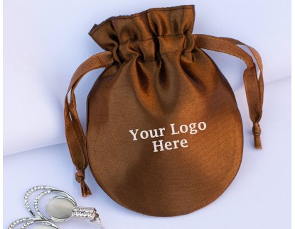 100 Brown Round Satin Drawstring Pouch, Satin Bags With Logo, Satin Favor Bags