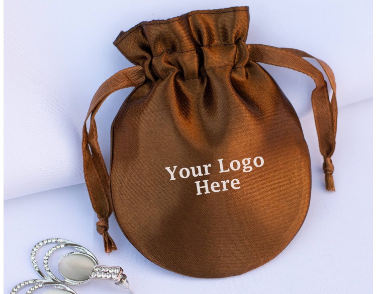 100 Brown Round Satin Drawstring Pouch, Satin Bags With Logo, Satin Favor Bags